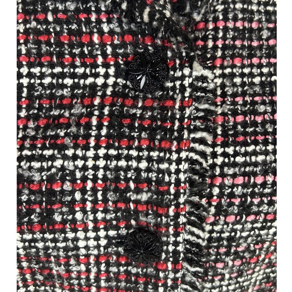 Chico's Women's Size 12 Black Gray Pink Button Up Fringe Hem Jacket Blazer #0591 - Picture 2 of 14